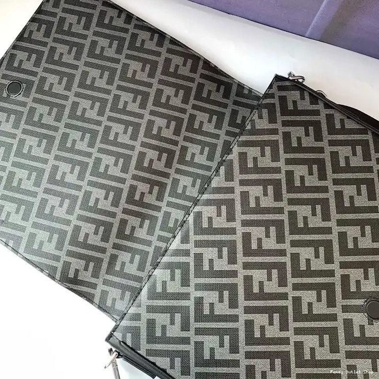 Affordable Fabric Motif In Messenger FF Bag Large Fendi Black 0414 HOT SALE